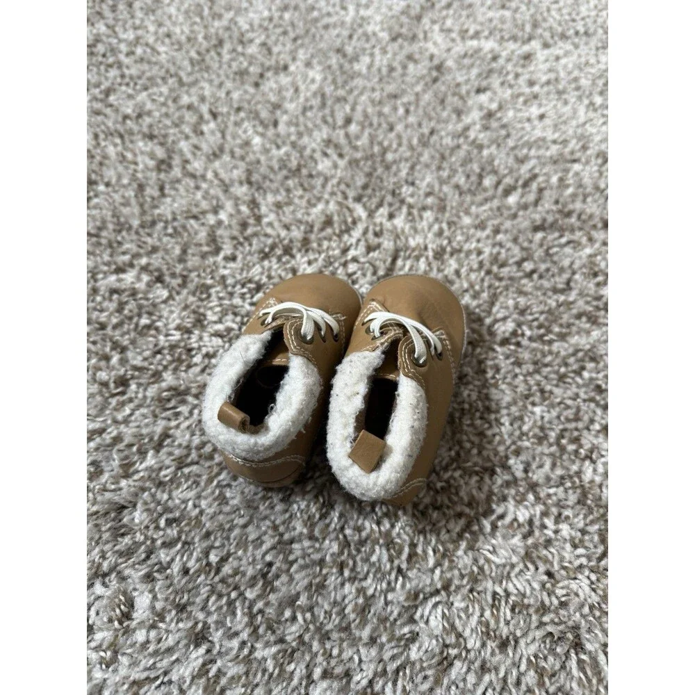 Toddler Boys Brown Sherpa Lined Booties Faux Leather Shoes Size 12M